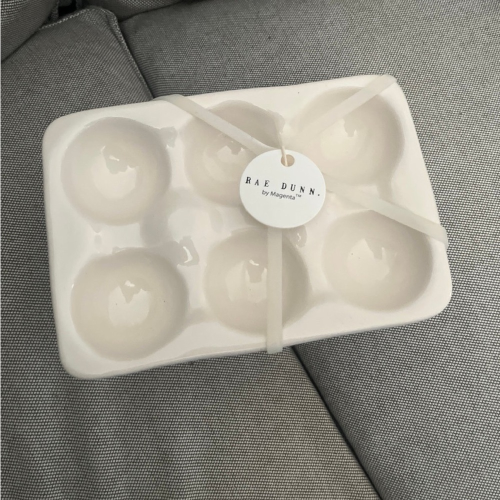 Rae Dunn Farm Fresh / Free Range Ceramic Egg Holder Set - White. - Picture 2 of 2